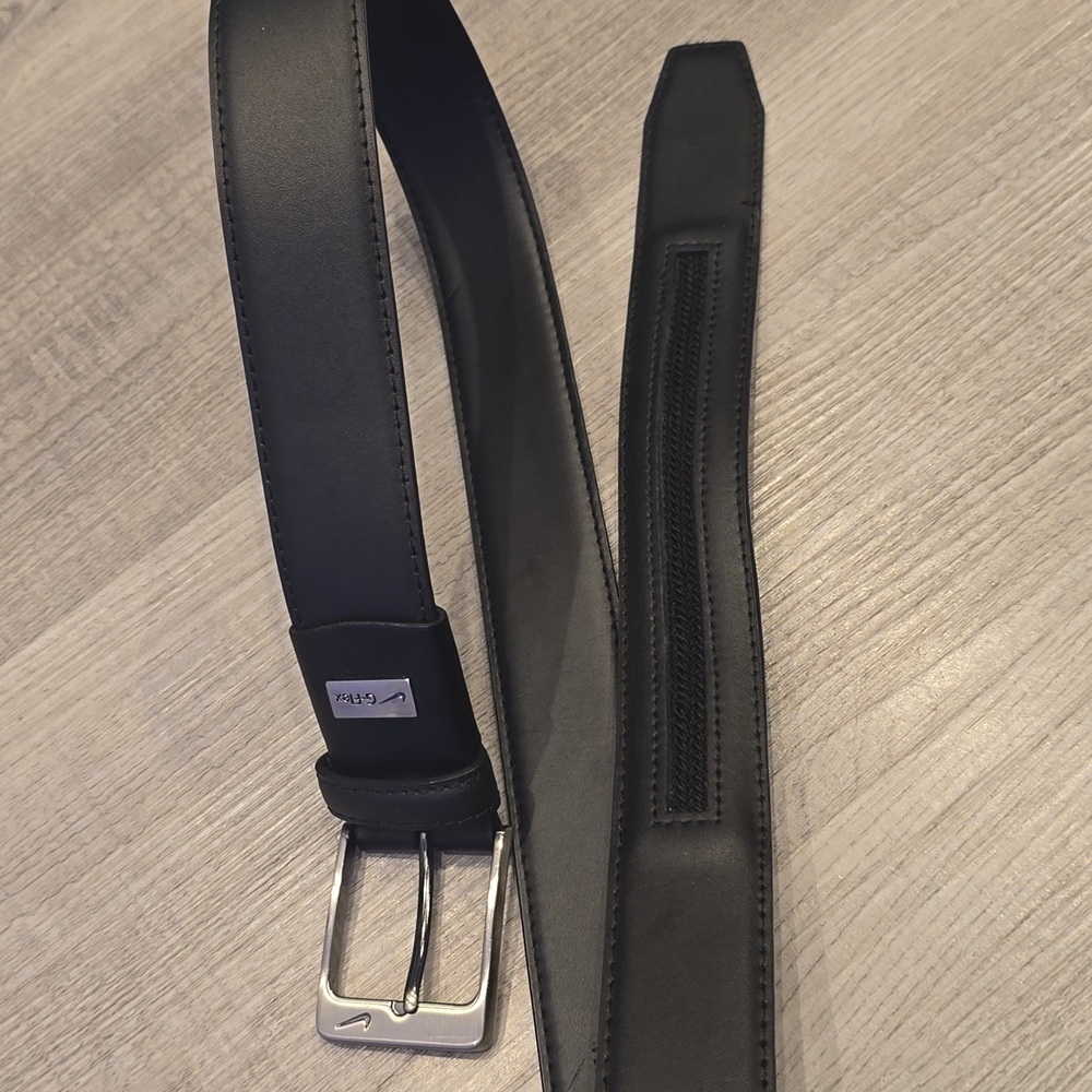 G flex black leather nike belt adjustable 38" - 45" Mens Silver Buckle EUC - Picture 4 of 5